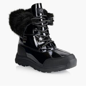 UGG Glossy Black Winter Boots with Fur Trim